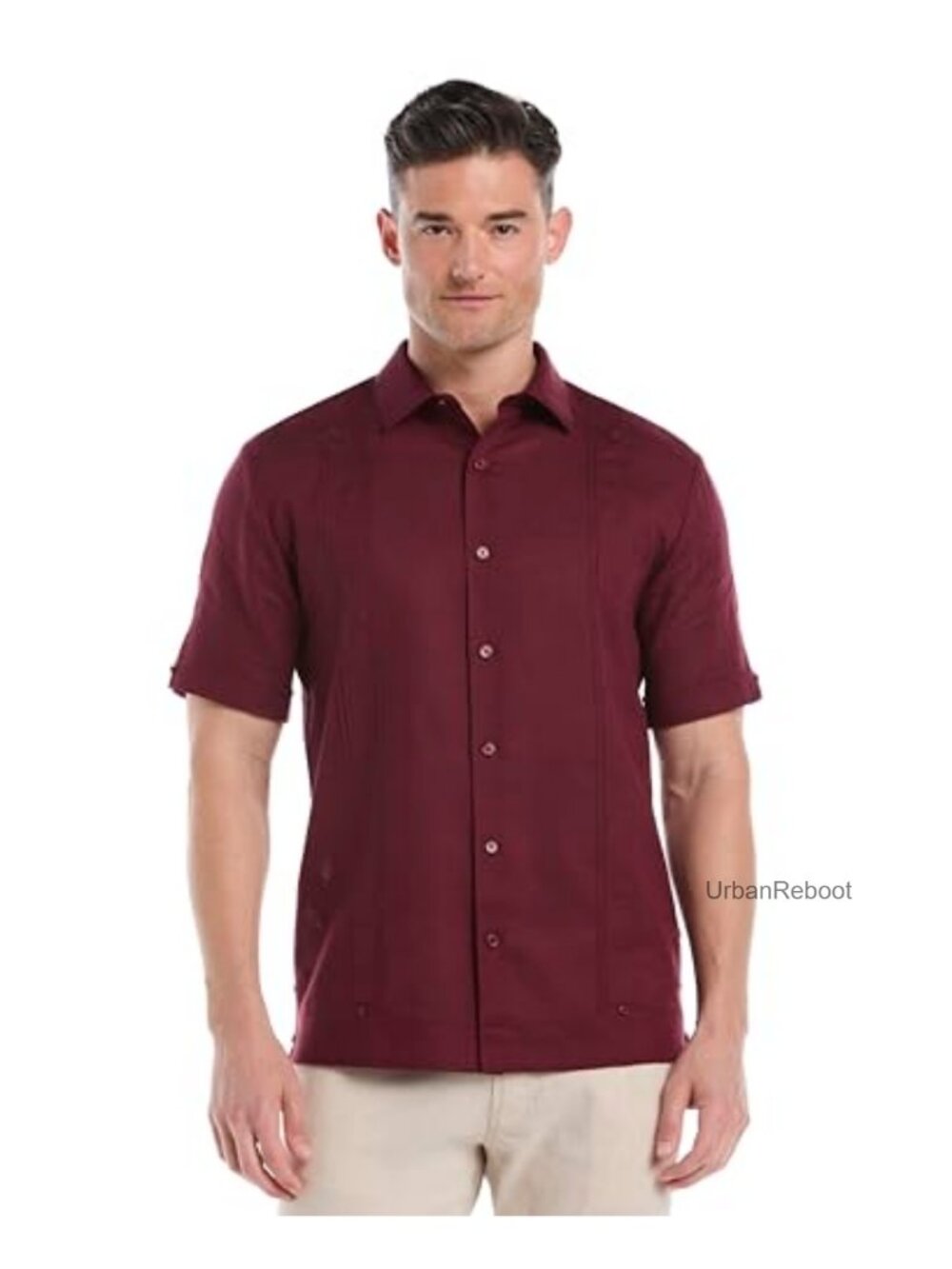 Men's Linen Blend Guayabera Short Sleeve Button-Down Shirt